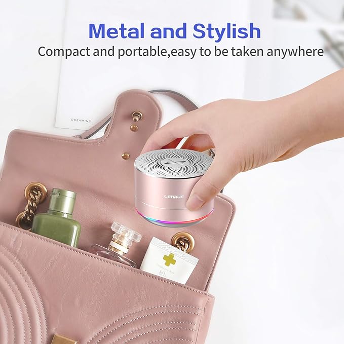 LENRUE A2 Portable Wireless Bluetooth Speaker with Lights and Lanyard,5W Mini Small Metal Speakers Bluetooth 5.0/Aux-in for iPhone Android Home Outdoor, Gifts for Women/Girls