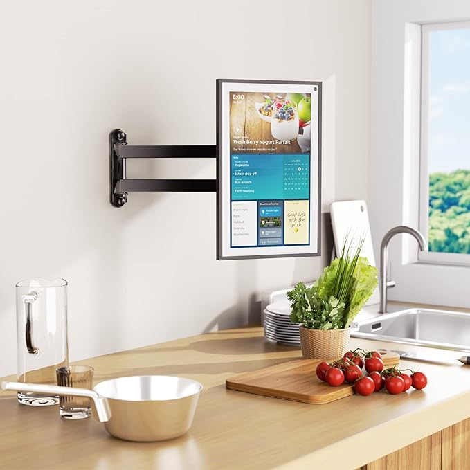WALI Mount for Echo Show 21, Echo Show 15, Adjustable Wall Mounting Bracket with Heavy Duty 15” Extension Arm, Rotate Tilt Swivel for Echo Show 21, Echo Show 15, Holds up to 33lbs, Black
