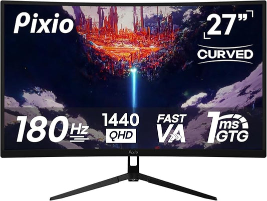 Pixio PXC278 Wave 27 inch 180Hz Refresh Rate QHD 1440p Resolution 1650R Curved Fast VA Panel 1ms GTG Response Time Adaptive Sync HDR Curved Gaming Monitor