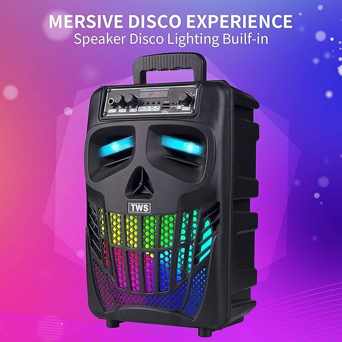 Portable Bluetooth Speaker with Subwoofer Wireless Speakers Outdoor/Indoor Big Support Remote Control FM Radio TF Card LED Lights MP3 Player Party for Home Camping iPhone Computer PC (B-S08)