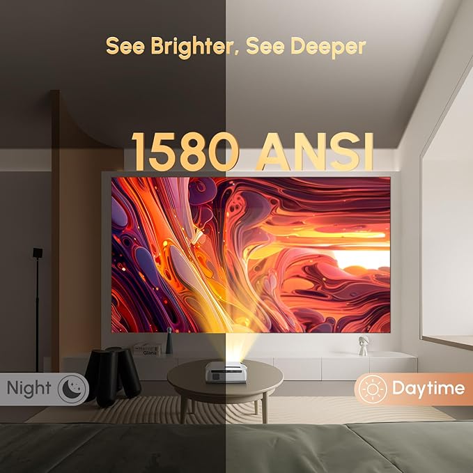 4K Home Cinema Smart Projector with HDR 10, Bluetooth, MEMC, WLAN, HDMI 2.1, NFC, Brighter True Daylight Video Projectors Streaming Apps for Outdoor Movies Gaming Office Classroom Art-tracing