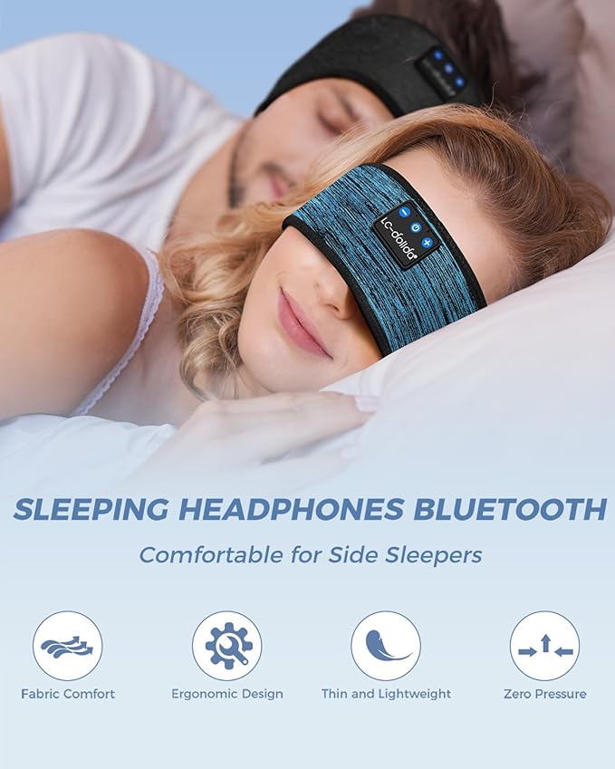 LC-dolida Boho Sleep Headphones Headband, Over Ear Bluetooth Headphones Wireless Womens Headbands, Wireless Earphones Sweat Resistant Band Music Sleeping Eye Mask Earbuds for Sports Unique Gifts