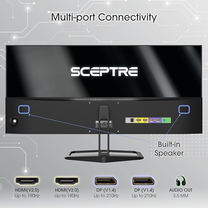 Sceptre 30-inch IPS Monitor 21:9 DisplayPort x2 up to 210Hz 1ms Ultra Wide/Slim Build-in Speakers, Machine Black 2024 (E305B-FU200T)