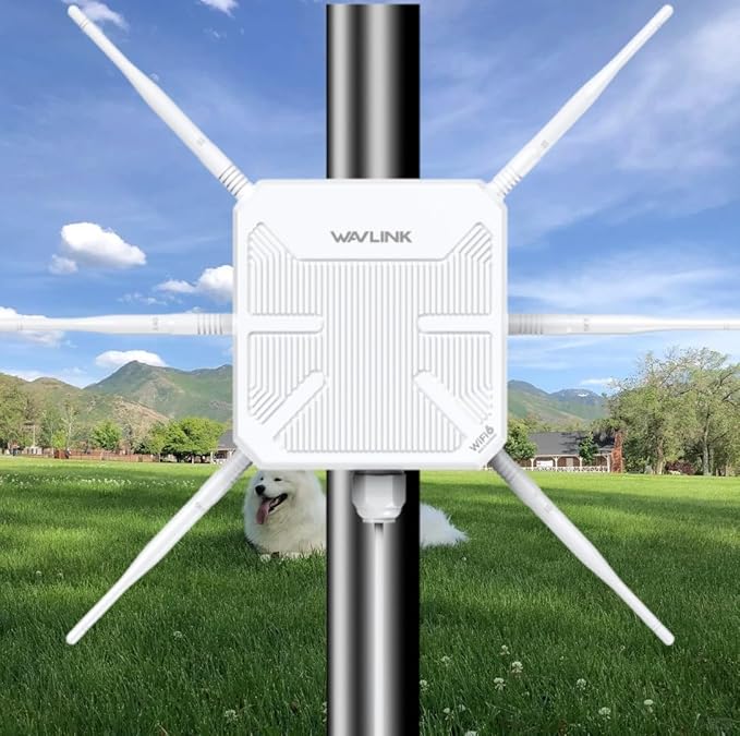 WAVLINK AX3000 WiFi 6 Access Point, Outdoor WiFi Extender Long Range with Dual Band/PoE/IP67 Waterproof/6 x 7dBi Antennas, Supports Up to 256 Devices for Camping, Large Backyard Work with Starlink