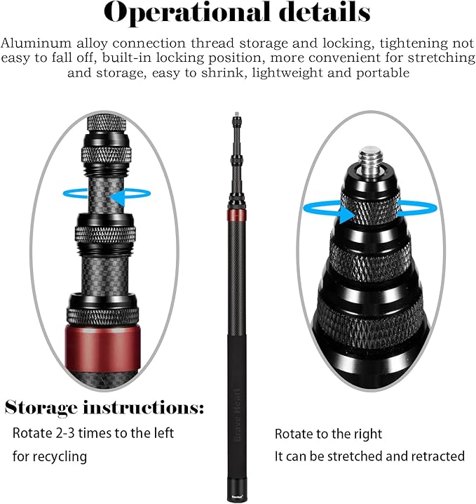 45cm Extended to 118"/3.0m Super Long Carbon Fiber Invisible Selfie Stick for Insta360 x5 x4 Insta 360 x5 x4 x3 one x x2 for Gopro Go pro max Cameras (Red)