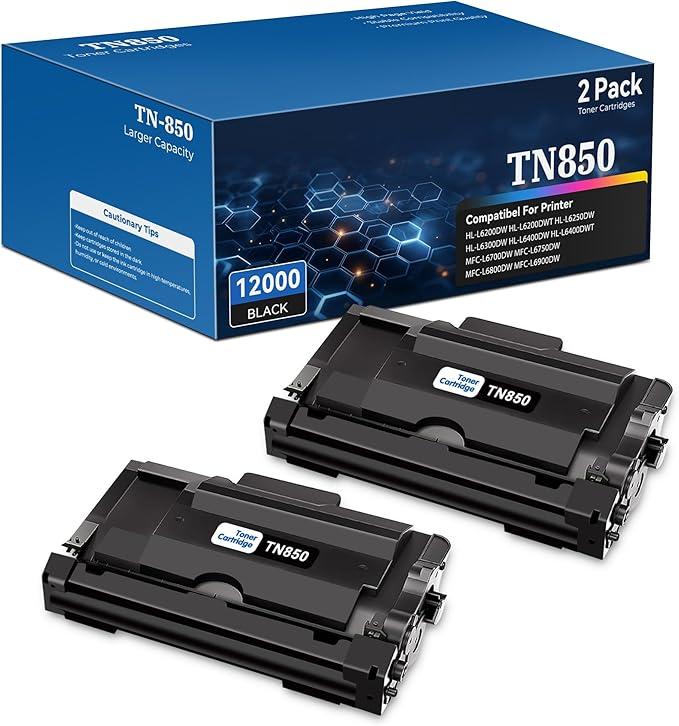 Compatible TN-850 TN850 TN820 High Yield Toner Cartridge Replacement for Brother TN 850 TN-820 850 820 Toner for HL-L6200DW MFC-L5850DW MFC-L5700DW HL-L5200DW MFC-L5900DW Printer New Version(2 Black)