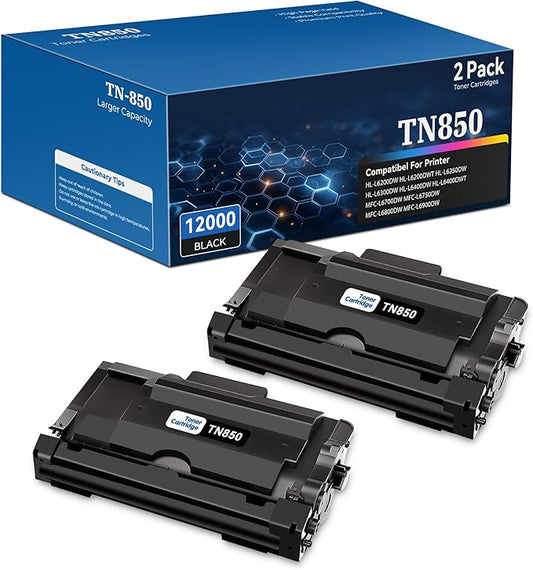 Compatible TN-850 TN850 TN820 High Yield Toner Cartridge Replacement for Brother TN 850 TN-820 850 820 Toner for HL-L6200DW MFC-L5850DW MFC-L5700DW HL-L5200DW MFC-L5900DW Printer New Version(2 Black)