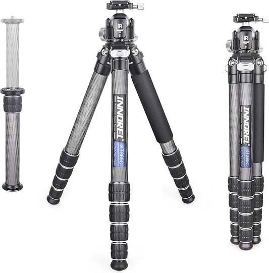 INNOREL Carbon Fiber Compact Tripod KT365C Professional 36mm Tube 5 Sections Heavy Duty Camera Stand for Digital DSLR Video Camcorder with 52mm Low Profile Panoramic Ballhead Center Column Load 30kg