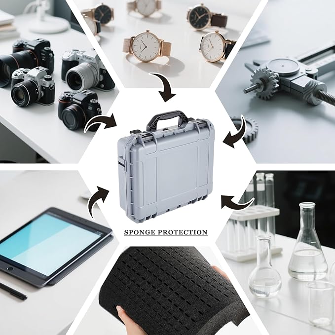 22.4 x 16.1 x 10.2 Inch Waterproof Hard Case with DIY Customizable Foam Insert Portable Protective Case with Knife for Camera Drones Equipments Tools Test Instruments (Gray)