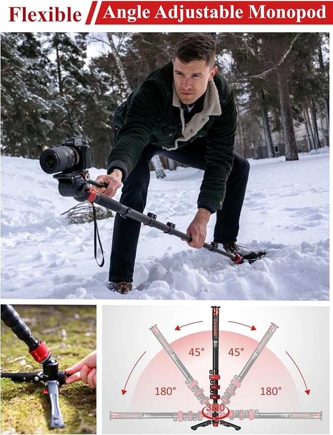 IFOOTAGE Camera Monopod Cobra 3 A180F, 71" Aluminum Professional Video Monopod with Tripod Base, Max Load 10KG