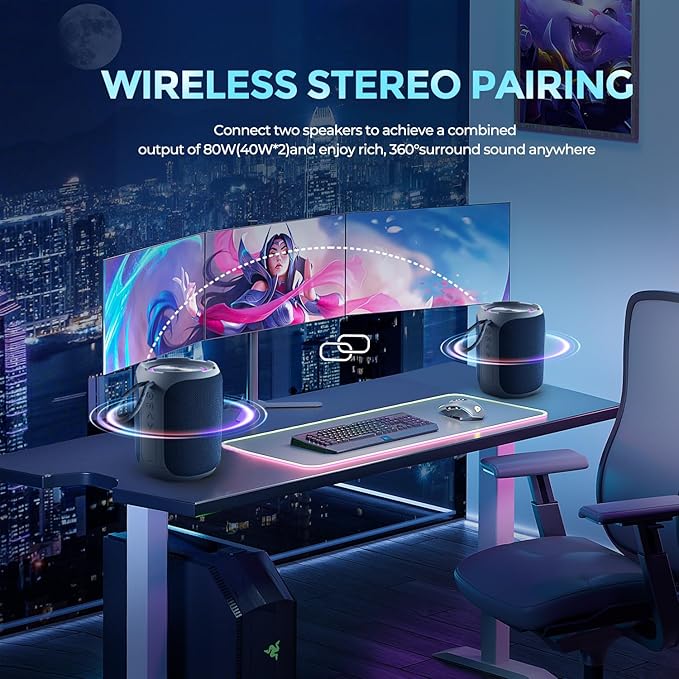 Portable Bluetooth Speaker with Stereo, IPX7 Waterproof, Bluetooth 5.3 with 4-in 1 BT/Aux/TF-Card/U Disk Input, 40W Wireless Speaker for Outdoor/Home/Party/Electronic Gadgets