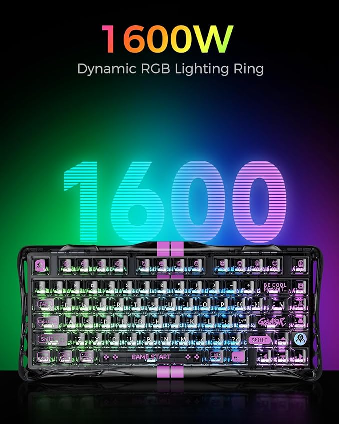 GravaStar Mercury V75 Lite Hall Effect Magnetic Gaming Keyboard – 8KHz Rapid Trigger Wired 75% Keyboard, Adjustable Actuation, Hot-Swappable Switches, Transparent RGB for PC/Mac