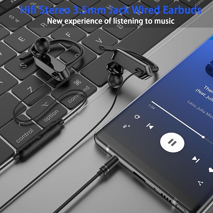 Wired Over Ear Earbuds with Microphone Ear Hook,3.5mm Sport Headphones Wired for Laptops iPad iPod 3.5mm Plug Cellphones,in-Ear Earphones Noise Cancelling Headset for Chromebook MP3 Switch Running Gym