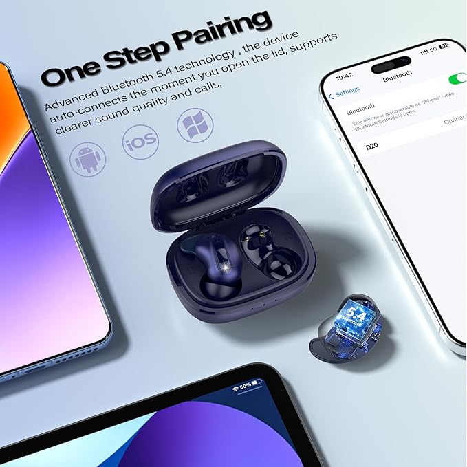 Sleep Earbuds, Mini ANC Wireless Earbuds Bluetooth 5.4 Headphones Deep Bass Stereo, 48H Playtime Ear Buds, 4 ENC Noise Cancelling Mic, In Ear IP7 Waterproof Earphones for Side Sleepers,Touch Control