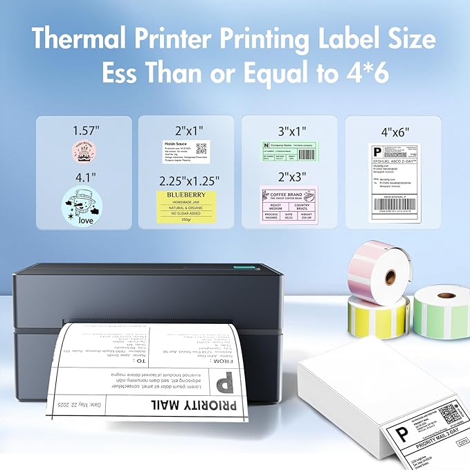 Bluetooth Thermal Shipping Label Printer: 4x6 Wireless Mini Clear Label Maker with Waterproof Tape for Small Business - Widely Used for USPS UPS Ebay Amazon Shopify Etsy