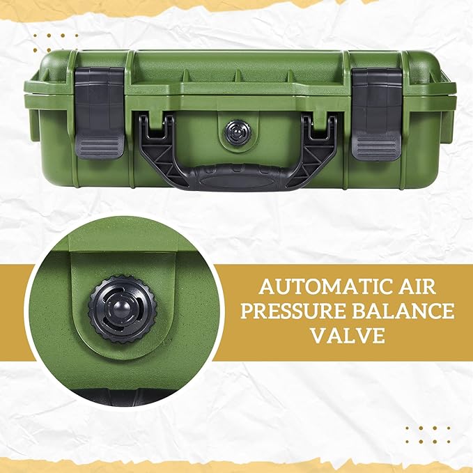 8.5 x 6.5 x 3.7 Inch Waterproof Hard Case with DIY Customizable Foam Insert Portable Protective Case with Knife for Camera Drones Equipments Tools Test Instruments (Green)