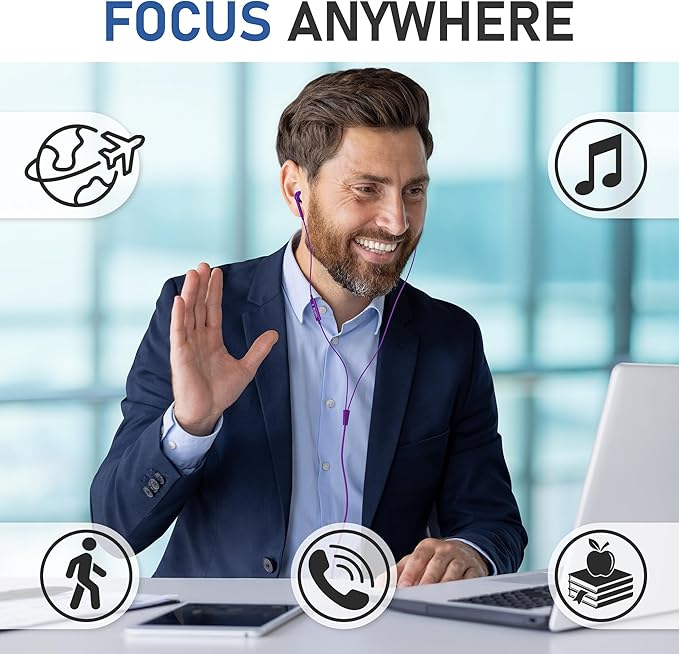 LUDOS Zenith Wired Earbuds in-Ear Headphones, 2 Years Warranty, Earphones with Microphone, Corded for 3.5mm Jack Ear Buds for iPhone, Samsung, Computer, Laptop, Kids, School Students, Woman - Purple