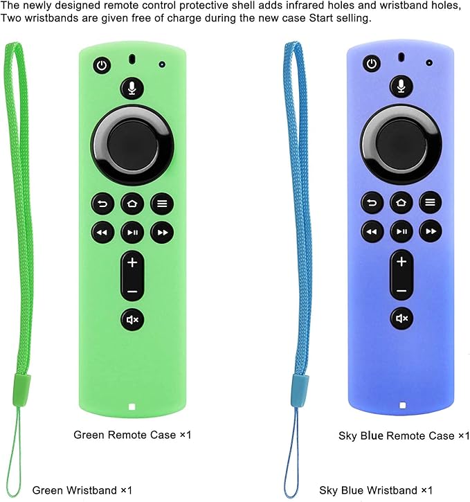 [2 Pack] Firestick Remote Cover Case (Glow in the Dark) Compatible with Fire TV Stick 4K (2018) Alexa Voice Remote Control (Green & Sky Blue)