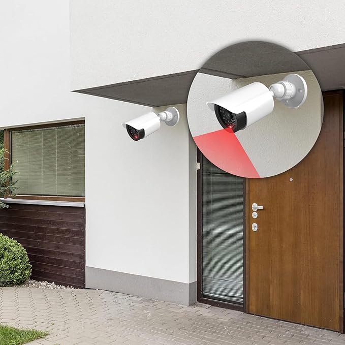 WALI Dummy Fake Camera, Surveillance Security CCTV Dome Camera, Indoor Outdoor Cameras, with One LED Light, Security Alert Sticker Decals (TC-W2), 2 Packs, White