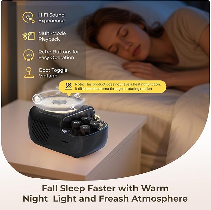 Speakers Bluetooth Wireless, 3 in 1 Protable Cute Speakers with Aromatic Tray, Vintage Record Player Look, Adjustable Ambient Lights for Home Office Decor, Gifts for Mother, Girlfriend, Men