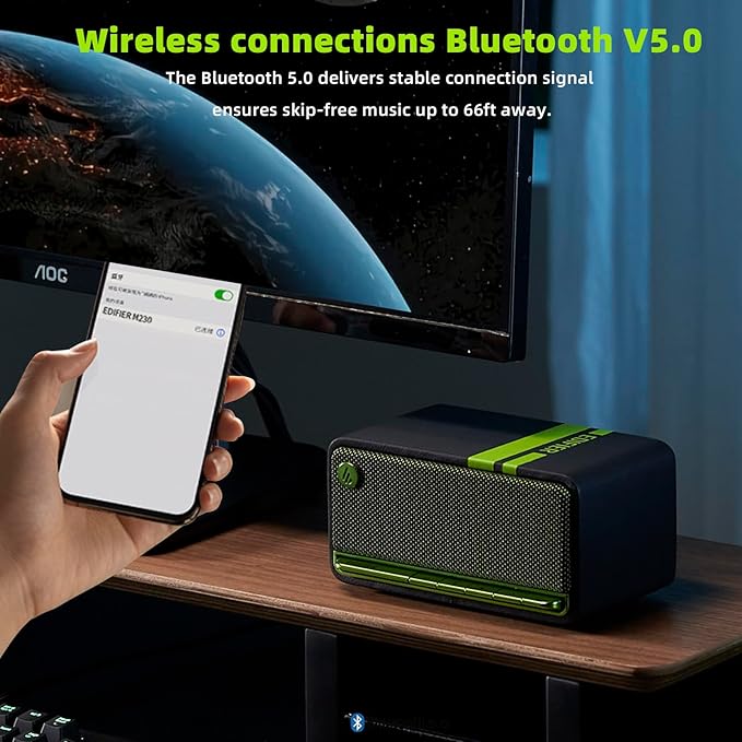 Edifier Retro Wood Bluetooth Speaker,Wireless Portable Speakers with 20W Stereo Sound,Vintage Decor Speaker with AUX,USB Soundcard,Micro SD Black