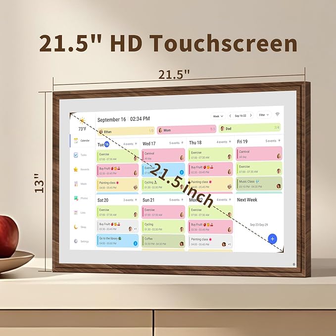 21.5 Inch Digital Calendar Chore Chart with Touchscreen - Full HD Interactive Display, Wall & Desk Mountable Family Planner, To-Do List & Meal Planner, Digital Picture Frame for Sharing Photos via App