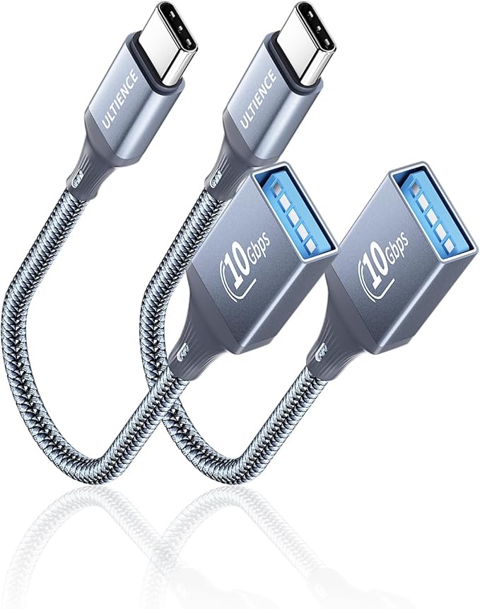 USB C to USB Adapter 2 Pack: USB Female to USB C Male OTG Cable - 10Gbps SuperSpeed Data Transfer for MacBook Pro/iPad Air, iPhone 16 15 Pro Max (0.59ft, Grey)