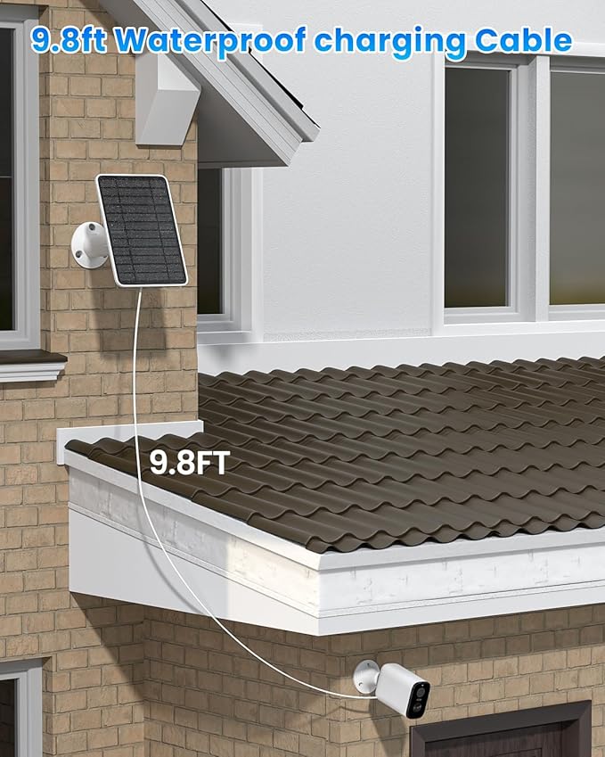 5W Solar Panel for Ring Camera, Solar Panel Charger Compatible with Ring Spotlight Plus/Pro Stick Up Outdoor Cam Battery, 9.8ft Cable with USB-C to Barrel Plug Adapter & Micro-USB Adapter, 3 Pack