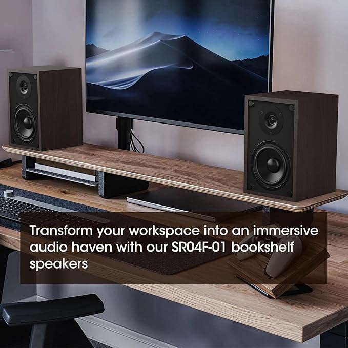 BESTISAN SR04F-01 Bookshelf Speakers with Bluetooth and Sub Out Port, Powered Stereo RCA Speakers for Turntables, Record Player, Desktop, TV, RCA Input, Pair