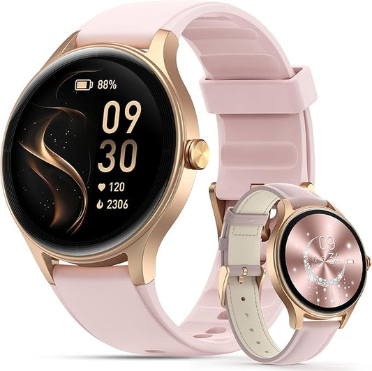 Smart Watches for Women,1.27" HD Touchscreen SmartWatch(2 Bands) with Bluetooth Calls (Make/Answer),Fitness Tracker with Heart Rate/Sp02/Sleep Monitor,110+ Sport Modes (Pink, 1.27)