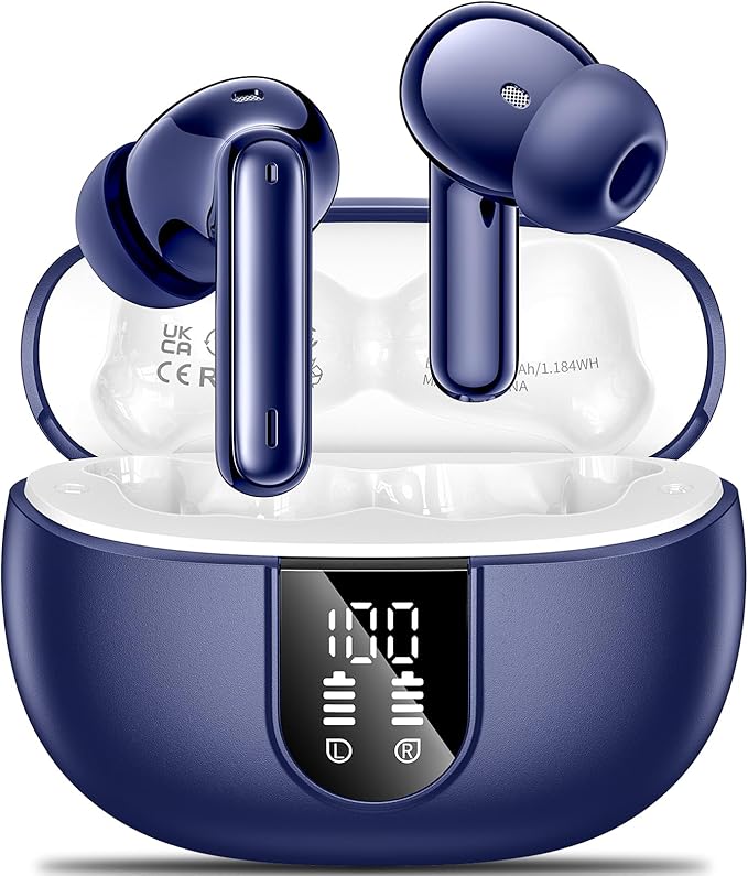 Wireless Earbuds, 2025 Wireless Headphones HiFi Stereo Earphones with 4 ENC Noise Canceling Mic, 42Hs Playtime In Ear Earbud, Bluetooth 5.3 Sport Earphones with LED Power Display for Android iOS