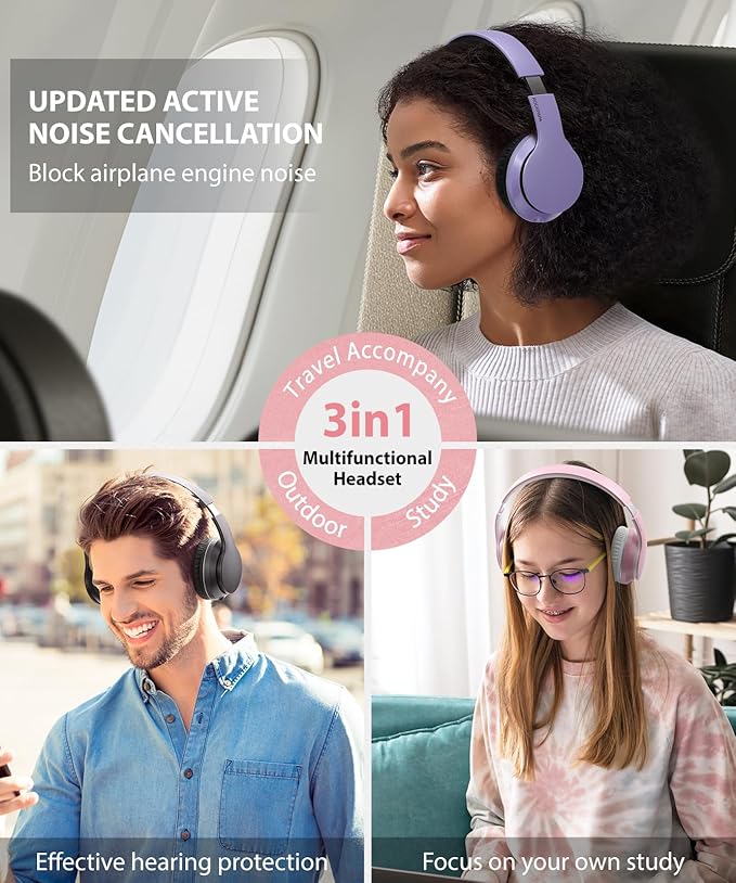 rockpapa E7 Over Ear Wireless Bluetooth Headphones with Mic Without Travel Case, Foldable Wired/Wireless Headphones with Microphone for Kids Childrens Boys Girls Teen Youth Adult Pink White