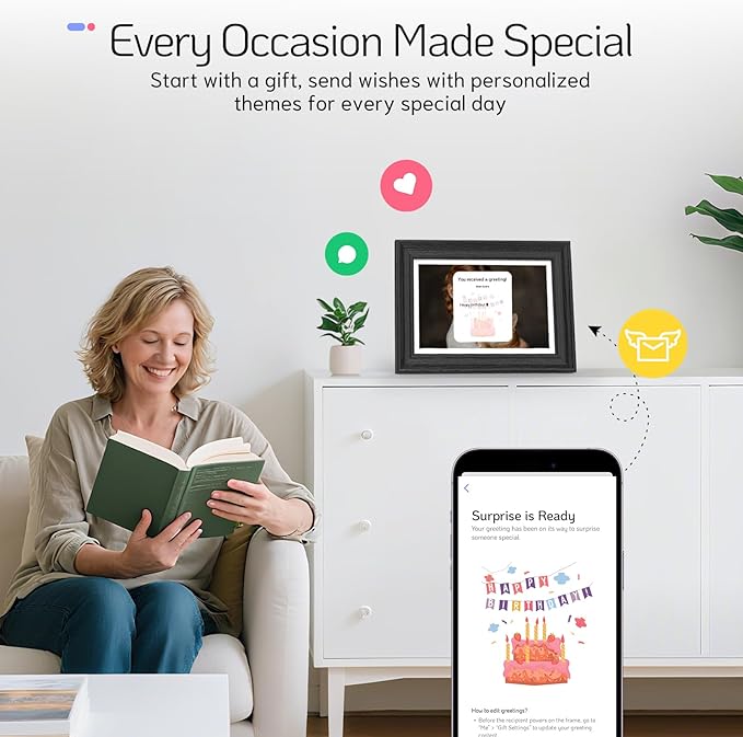 NexFoto Touchscreen Digital Picture Frame 10.1 Inch, WiFi Photo Frame Electronic 64GB, Add Photos from Google Photos, Easy to Share Videos via App/USB/Micro SD, for Mom/Birthday, Black Wood