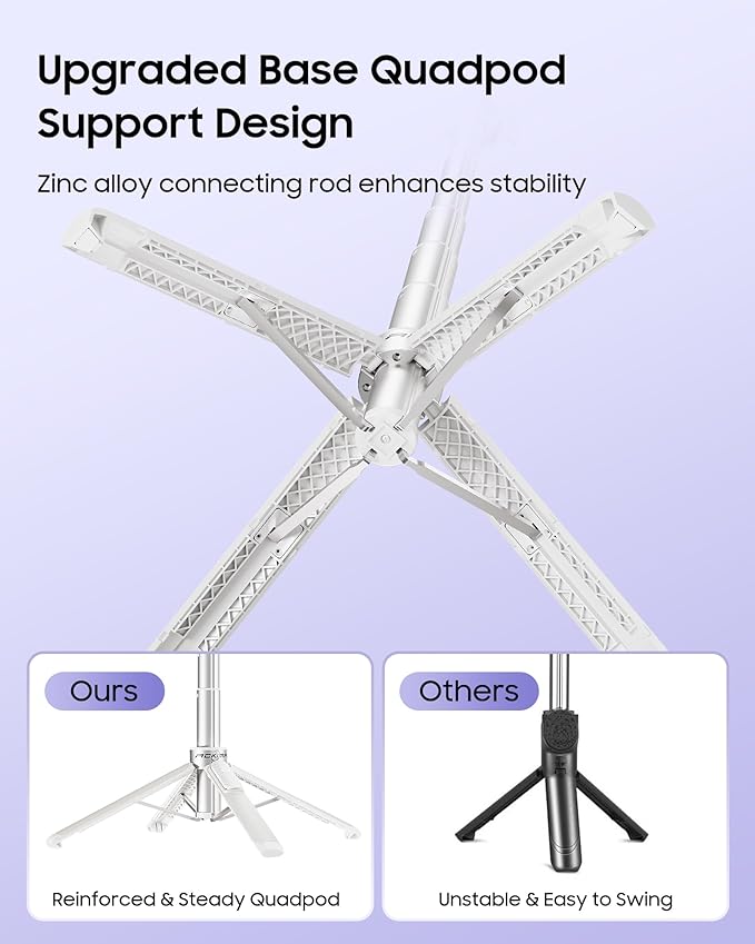 53'' Selfie Stick Tripod with Light, Enhanced 4-Leg Cell Phone Stand Camera Tripod with Rechargeable Wireless Remote & 2 Fill Light, Portable Selfie Stick Travel Essentials for iPhone Android