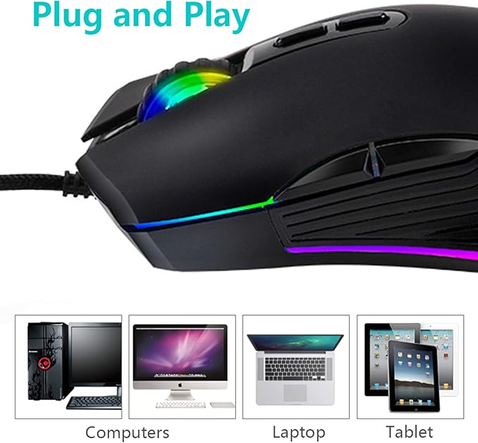 IULONEE Type C Mouse, Wired USB C Mice Gaming Mouse Ergonomic 4 RGB Backlight 3200 DPI Compatible with M@c, Matebook, Chromebook, HP OMEN, Windows PC, Laptop and More USB Type C Devices (Black)