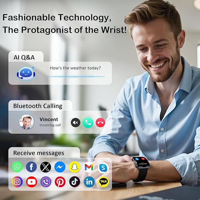 Smart Watch for Men Women, Answer/Make Calls, New 1.85"HD AMOLED Curved Display Fitness Watch with Blood Pressure Sleep Heart Rate Monitor, AI Dial, AI Q&A,110+ Sports True IP68 Waterproof Smartwatch