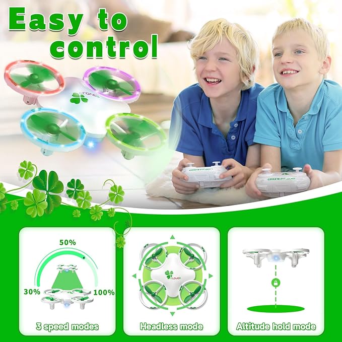 Clover Mini Drone for Kids – Beginner-Friendly LED Quadcopter with Dual Modular Batteries, Easy to Fly, Altitude Hold, One-Key Takeoff, 360 Flips – Gift for Boys & Girls Age 6+