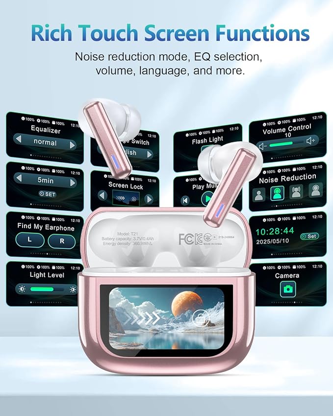 Wireless Earbuds Bluetooth 5.3 Headphones, Touch Control with ANC/ENC Noise Cancelling, 40H Playtime, IPX7 Waterproof, 14.2mm Deep Bass, 5 EQ Modes Compatible for iOS & Android (Pink)