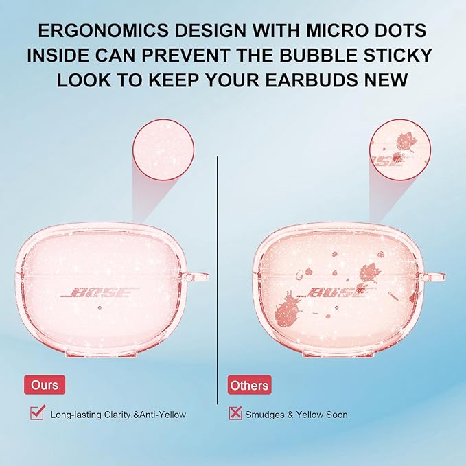 for Bose Ultra Open Earbuds Case Clear Pink Glitter,Cute Sparkle Bling for Bose Ultra Open Case Cover 2024,Soft TPU Cover for Bose Open Ear Earbuds Accessories with Carabiner and Cleaning Pen