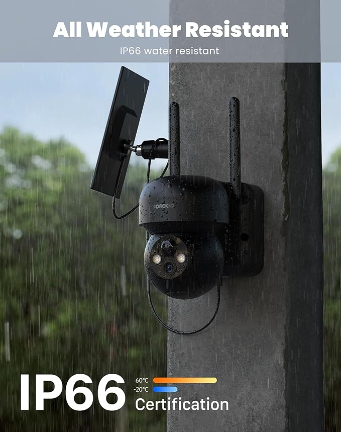 Solar Security Cameras Wireless Outdoor - Battery Power Cameras for Home Security Wifi Cameras Outside Surveillance Camera PTZ 360° Camera System with Floodlight Color Night Vision Motion Sensor Alarm