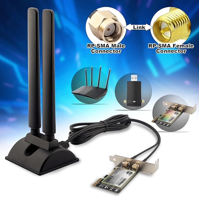 WiFi 6 6E Tri-Band 6GHz 5GHz 2.4GHz Magnetic Base External Replacement WiFi Antenna for PC Desktop Computer Asus Rog Strix Gigabyte Aorus Gaming WiFi Motherboard Card, Kaunosta