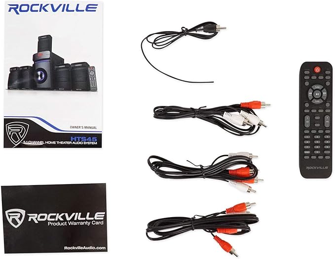 Rockville HTS45 800w 5.1 Channel Home Theater Audio System, Bluetooth Connectivity, USB/SD Playback, Wall-Mountable Speakers, for Home Entertainment