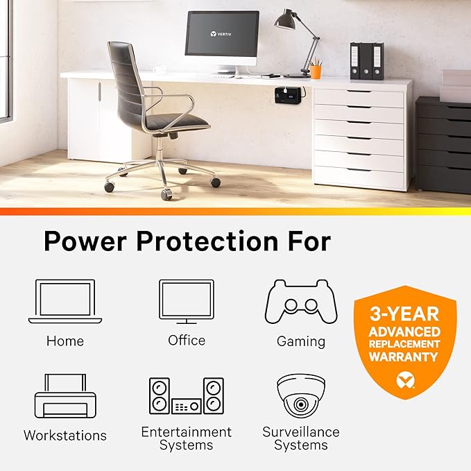 Vertiv Liebert PST5 UPS - 850VA/500W 120V Standby Power, 8 Outlets, Battery Backup with Surge Protection, LCD Screen, Energy Star Certified, 3 Year Warranty, Free Shutdown Software (PST5-850MT120)