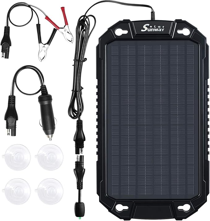 Sunway Solar Car Battery Trickle Charger & Maintainer 12Volt 8W Solar Panel Power Charger kit Portable Waterproof for Automotive RV Marine Boat Truck Motorcycle Trailer Tractor Powersports Snowmobile