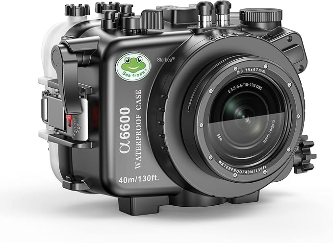 Sea frogs Underwater Camera Case Compatible with Sony A6600 16-50MM IPX8 40m/130ft Maximum Diving Depth Waterproof Camera Housing for Diving, Surfing, Rowing, Skiing