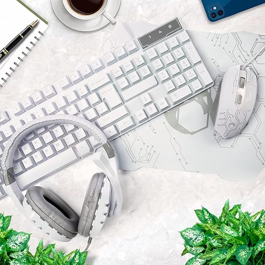 Gaming Keyboard and Mouse and Gaming Headset & Mouse Pad, Wired LED RGB Backlight Bundle for PC Gamers Users - 4 in 1 White Edition Hornet RX-250