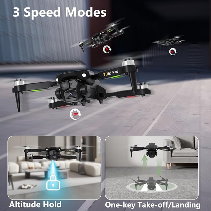 TD12Pro Drone with 1080P HD Camera, Brushless Motor, Optical Flow Positioning, Level 3 Wind Resistance, 3 Speed Modes, Drones for Adults Beginners, Outdoor Photography Foldable RC Quadcopter