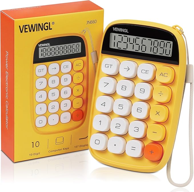 VEWINGL Mechanical Switch Calculator, 10 Digit LCD Display and Buttons, Great for Everyday Life and Basic Office Work, with Battery