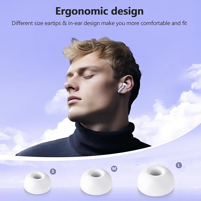 Wireless Earbuds 2025 NEW Bluetooth 5.4 Headphones Bass 3D Stereo, In-Ear Earphones with 4 ENC Noise Cancelling Mic, 48H Playtime with LED Display, IPX7 Waterproof for Laptop Android iOS, Light Purple