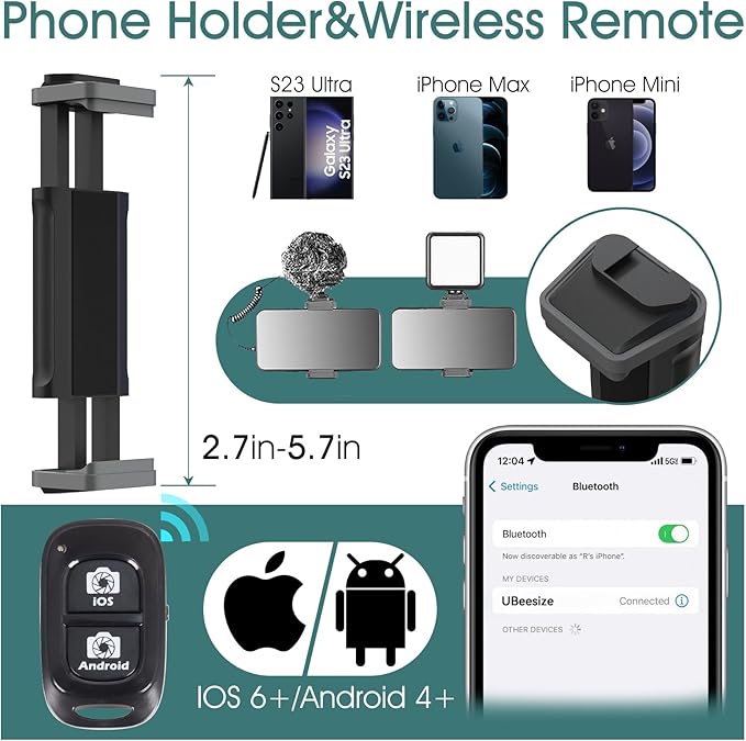 UBeesize 74" Camera Tripod with Phone Holder and Remote, Heavy Duty Tripod Stand with Portable Bag for Phone and Camera, Compatible with DSLR Cameras, Cell Phones, Spotting Scopes and Binoculars